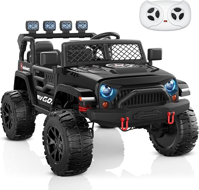 ANPABO 24V 2 Seater Ride On Car for Kids w/EVA Tires, 4X200W Motors, 4 Shock Absorbers, 2.4G Remote Control, Bluetooth Radio, LED Headlights & Searchlights, Electric Car for Kids Ages 3-8, Black-CubbioJoy