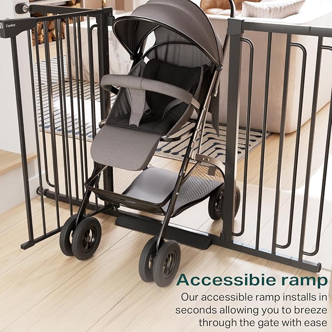 Cumbor 36" Extra Tall Baby Gate for Stairs, 29.7-57" Extra Wide Dog Gate for Doorways Hallways, Pressure Mounted Child Gate for Wide Opening, Auto Close Personal Safety for Babies and Pets, Black-CubbioJoy