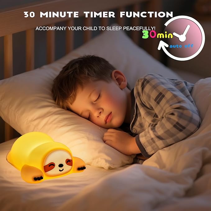 DREAMING MY DREAM Night Light for Kids,Squishy Sloth Night Light,LED Novelty Animal Nightlight,3 Levels Dimmable,30Min Timer Nursery Lamp for Kids, Bedroom Baby Boys Girls Gifts-CubbioJoy