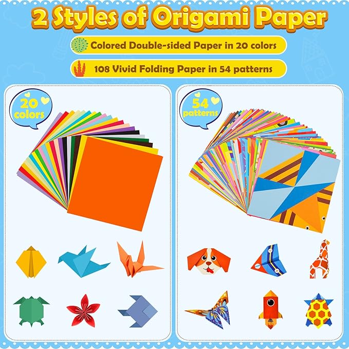 Aigybobo Origami Paper Set, 308PCS Kids Craft Paper Kit with Instructional Book for Girls Age 6,7,8,9,10,11,12, Art Projects Supplies for School Class Craft Lessons- Christmas Gifts for Boys&Girls-CubbioJoy