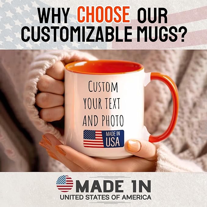 Custom Mug Upload Your Picture Personalized Coffee Mug with Photo Text Name Customized Cup Unique Ideas Gifts for Men Women Mom Dad Girlfriend Boyfriend Friend Family (Orange, 15oz)-CubbioJoy
