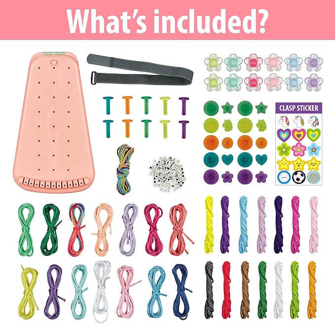 Chilpals Friendship Bracelet Making Kit for Girls,Arts and Crafts for Kids Ages 8-12,Birthday Gifts Ideas for Girl 7 8 9 10 11 Year Old - 2 in 1 Bracelets String Maker Toys Set (Pink)-CubbioJoy