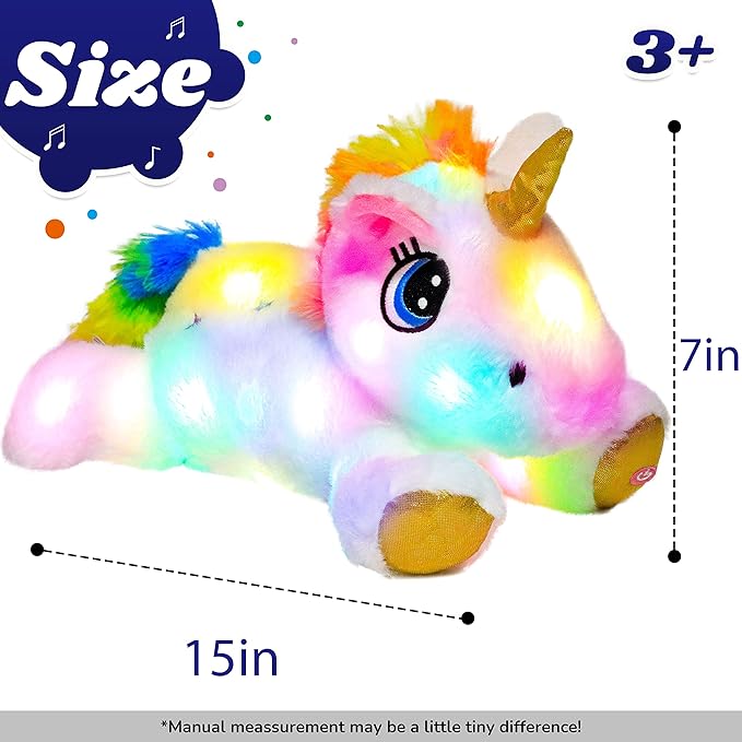 Cuteoy Light-up Plush White Unicorn LED Stuffed Animal Birthday Christmas Plushies Toy Gifts for Kids Toddler Girls, 15"-CubbioJoy