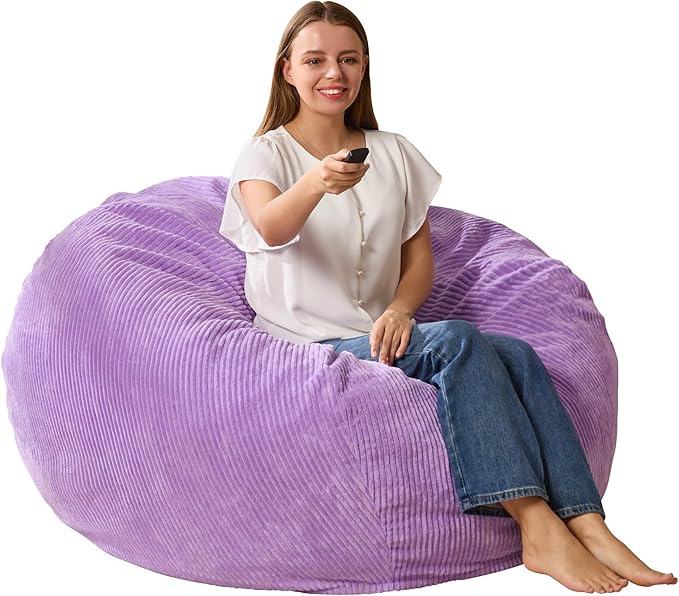 3.5FT Bean Bag Chairs Teardrop Bean Bag Chair for Adults Beanbag Chair with Memory Foam Filled Machine Washable Cover for Living Room, Bedroom (Large,Purple)-CubbioJoy