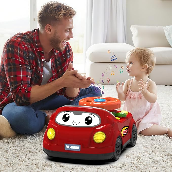 2-in-1 Toddler RC Car & Steering Wheel Toy with Music | Interactive Simulation Driving Adventure Toy for 18+ Months Baby Learning | Gift for 1.5+ Years Old Boys Girls-CubbioJoy