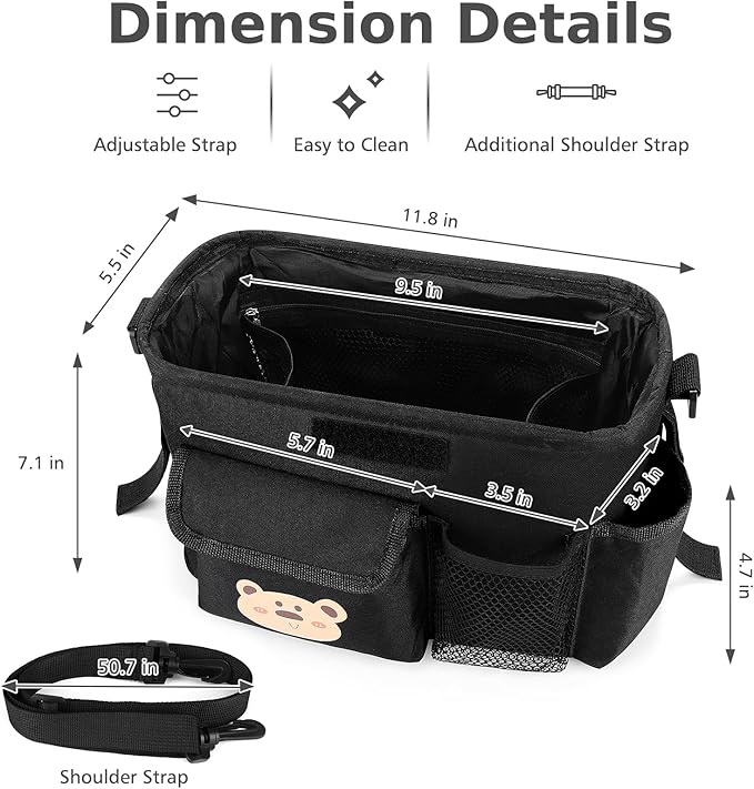 Accmor Universal Stroller Organizer with Cup Holder and Shoulder Strap, Stroller Bag Caddy Organizer Stroller Accessories for Uppababy, Baby Jogger, Nuna, Doona, Britax Strollers-CubbioJoy