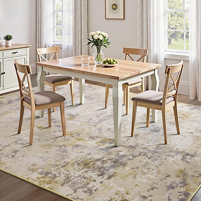 Kelarea 4x6 Rug for Living Room, Beige Washable Non-Slip Rugs, Low Pile Soft Modern Abstract Carpet for Bedroom, Kitchen, Dining Room, Classroom, Dorm, Nursery, Home Office-CubbioJoy