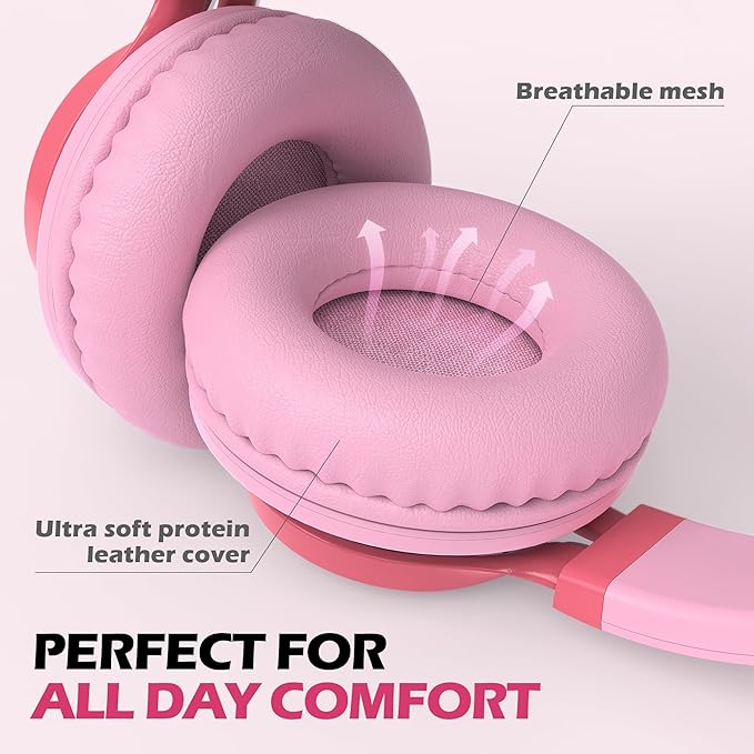 AILIHEN C8 Girls Headphones, On-Ear Headphones Wired with Microphone and Volume Control Foldable Corded Stereo 3.5mm Headset for Girls School Chromebook Laptop Computer PC Tablets Travel (Pink)-CubbioJoy