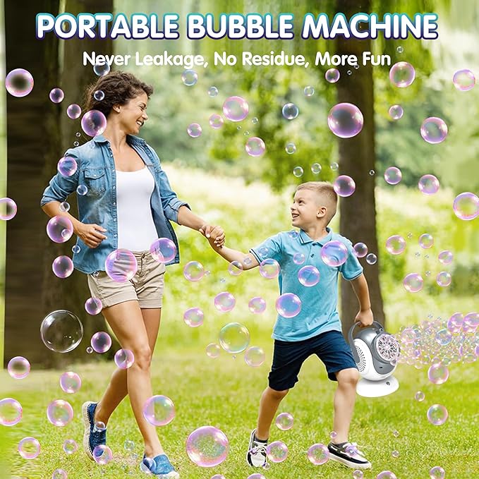 Big Bubble Machine - Automatic Bubbles Blower for Kids, Toddlers - 360° Oscillation & 75° Adjustment, Bubble Toys with LED Light - Gifts for Boys, Girls, Easter, Outdoor, Birthday, Party Use-CubbioJoy