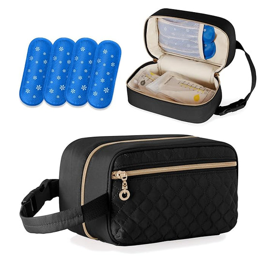 Damero Breastmilk Cooler Bag with 4 Ice Packs -Breastmilk Cooler Travel Bag Organizer with Detachable Buckle Handle for Daycare and Breastfeeding Mom,Black-CubbioJoy