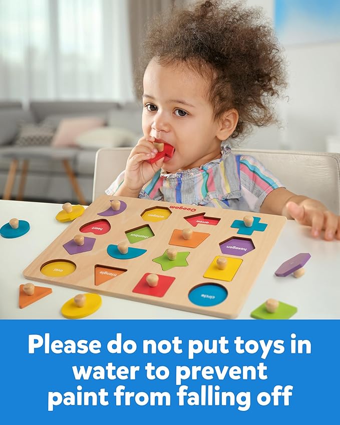 Coogam Montessori Toy Wooden Shape Peg Puzzle, Fine Motor Color Matching Sorting Board, Early Learning Educational Activity Toy Gift for Preschool Toddler Baby 3 4 5 Year Old-CubbioJoy