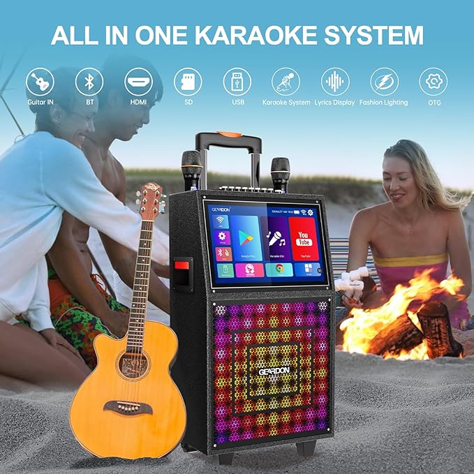 Karaoke Machine with Lyrics Display Screen for Adults, Built-in 15 Inches Tablet, Bluetooth Speaker with 2 Wireless Mics, 1000W Peak Power, DJ Lights, Portable Karaoke System for Any Occasion-CubbioJoy