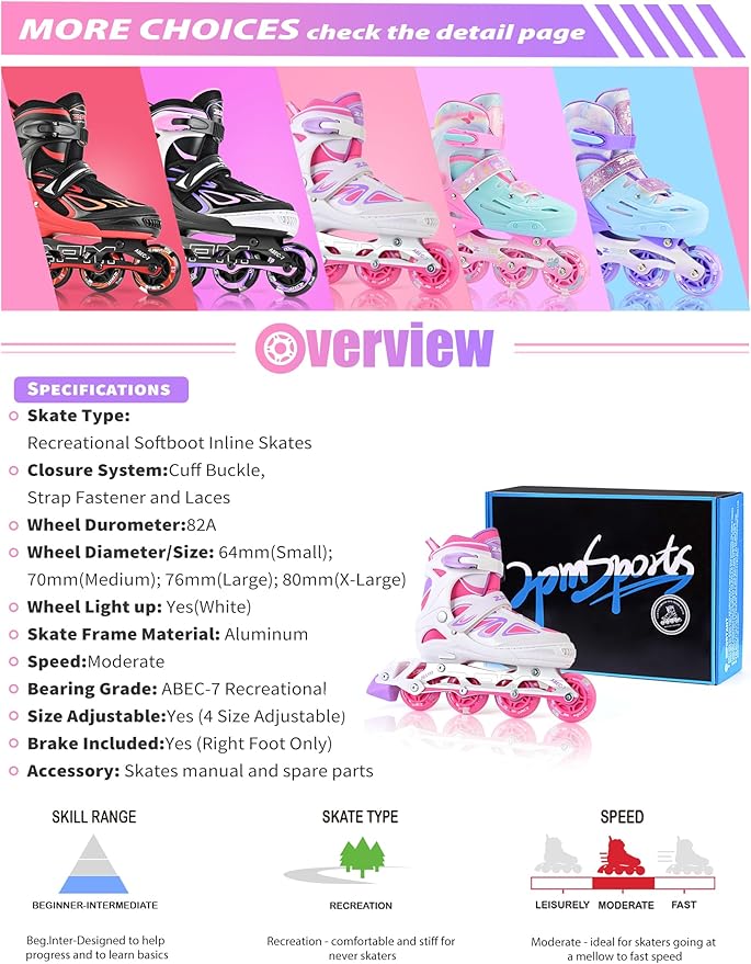 2PM SPORTS Vinal Girls Adjustable Flashing Inline Skates, All Wheels Light Up, Fun Illuminating Skates for Kids Men Adult Women and Boys-CubbioJoy