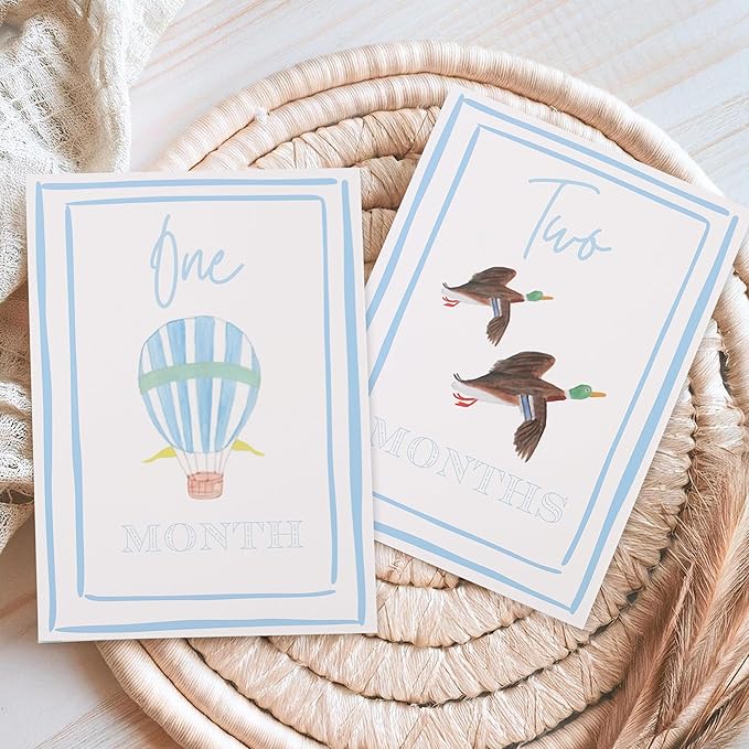 Boy Watercolor Milestone Cards - My First Monthly Milestone Cards,Blue Boy 12 Monthly Newborn Photos(Cards-1)-CubbioJoy