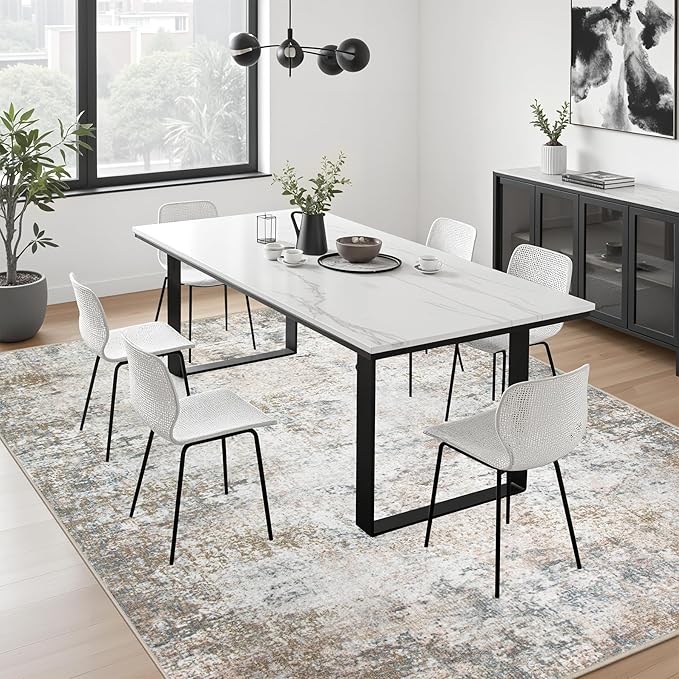 5x7 Area Rug Living Room Rug: Washable Modern Abstract Soft Thin Rug Indoor Floor No Slip Stain Resistant Carpet for Bedroom Dining Room Farmhouse Nursery Home Office - Brown Grey-CubbioJoy