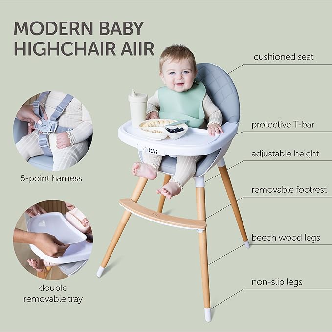 Convertible High Chair for Babies, Toddlers, Kids & Children - Wooden Highchair with Adjustable Height & Dishwasher Safe Tray - Wood Feeding & Dining Chair - Converts to Booster Seat - KoolaBaby-CubbioJoy