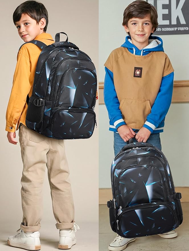 BLUEFAIRY Kids Backpack for Boys Elementary Primary Middle School Bags for Childs Book Bags Bookbags Lightweight Padded Straps Back to School Mochilas para Niños 17" Black/Blue-CubbioJoy