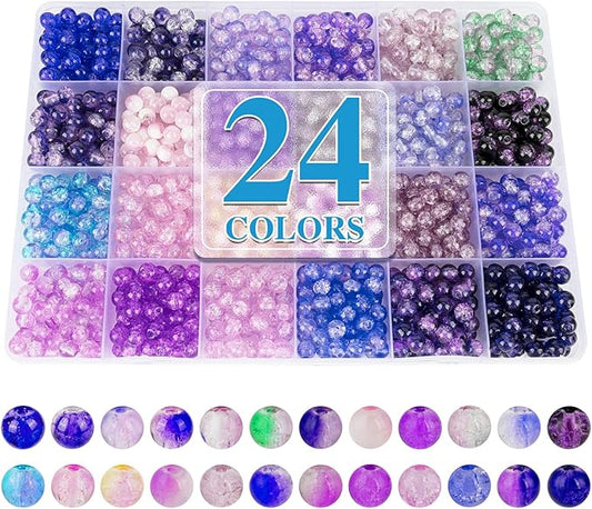About 1200PCS 6mm Crack Glass Beads,24 Assorted Crack Violet Purple Series Colorful Crystal Beads for Bracelet and Jewelry Making and DIY Crafts,Friendship Bracelets-CubbioJoy
