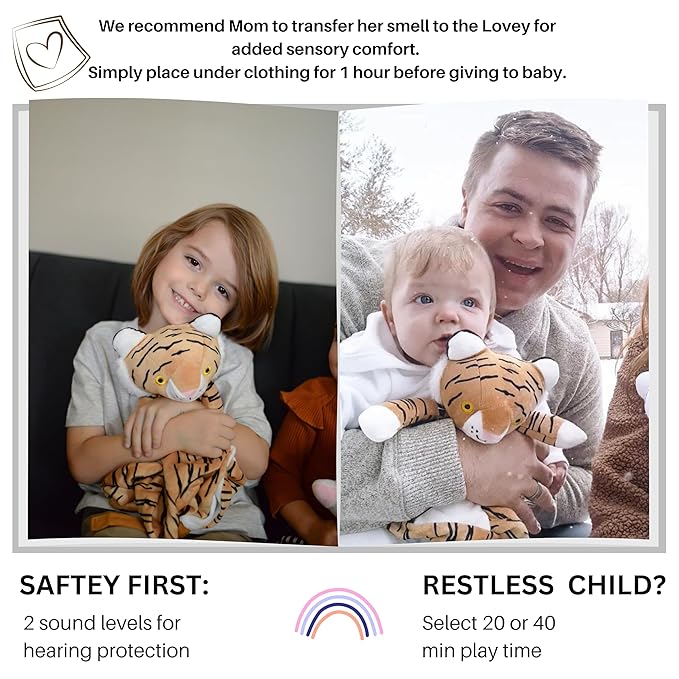 4-in-1 Sound Machine, Baby Lovey, Blanket - White Noise & Lullaby Plush Tiger - Calms & Reduces Wakeups, Helps Toddler Sleep Longer - Proven Sleep Aid -Musical BPA-Free, Machine Washable Newborn Gift-CubbioJoy