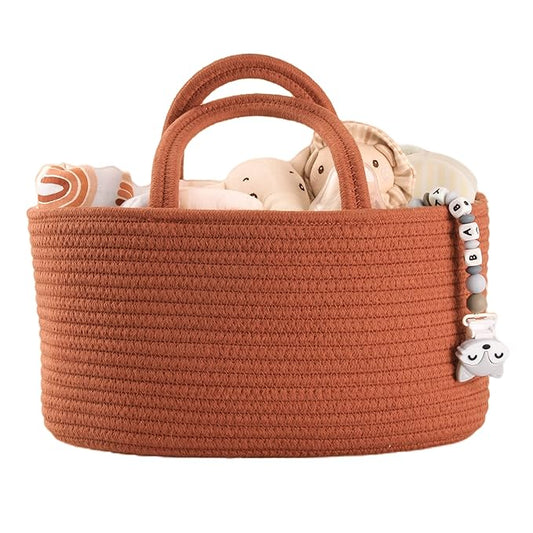 Baby Diaper Caddy Organizer for Girl Boy Cotton Rope Nursery Storage Bin Basket Portable Holder Tote Bag for Changing Table Car Travel Baby Shower Gifts Newborn Essentials Registry Must Have Rust-CubbioJoy