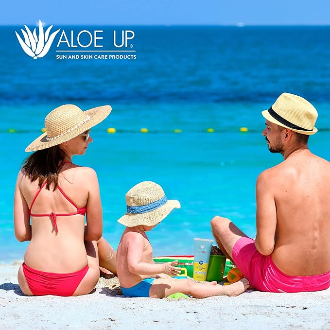 Aloe Up Kids Sport Sunscreen Lotion SPF 50 - Broad Spectrum Sheer Face and Body Sunscreen Protector for Sensitive Skin - With Aloe Vera Gel - Dries Fast - Reef Safe - Fragrance-Free - 6 Oz-CubbioJoy