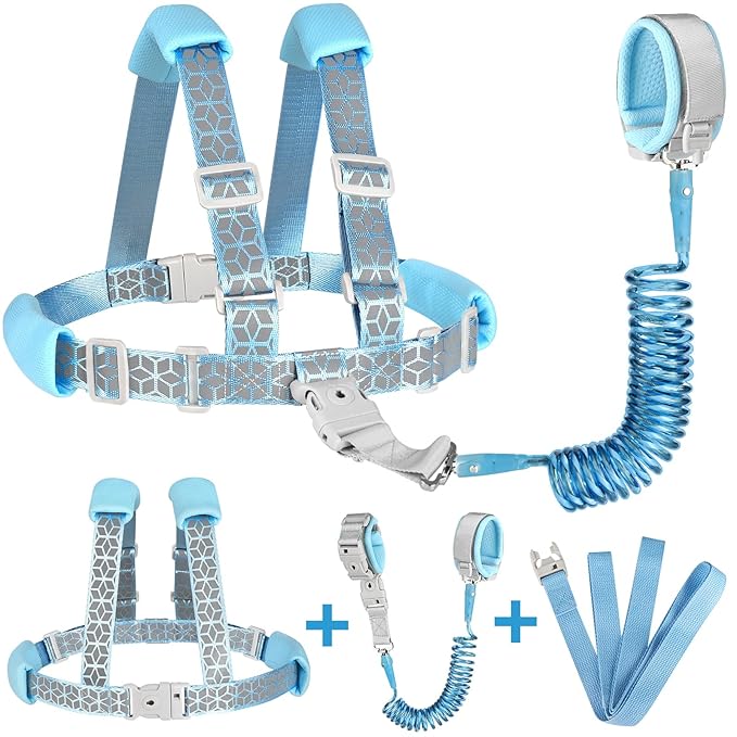Accmor 3 in 1 Toddler Harness Leash, Reflective kids Harnesses with Anti Lost Wrist Link, Child Leashes with Lock for Boys Girls, Baby Walking Wristband Rope Protection Tether for Outdoor-CubbioJoy