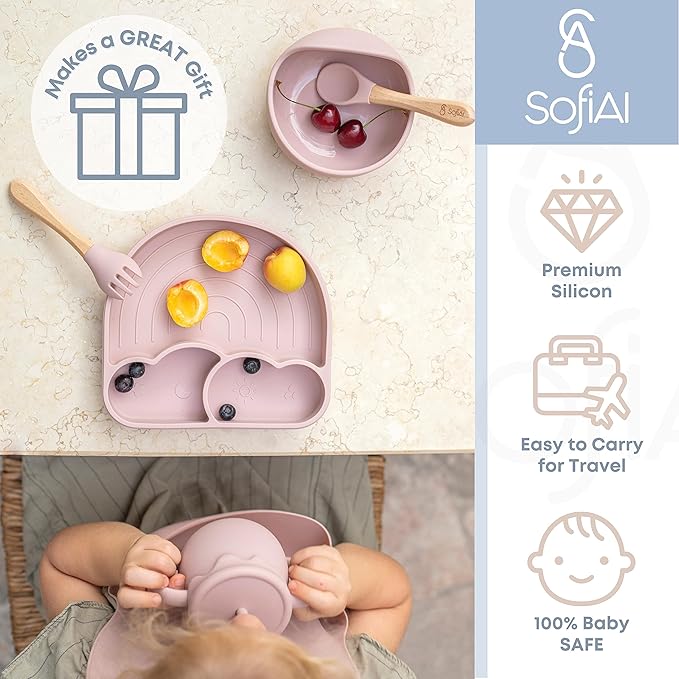 All In One Silicone Feeding Set - Safe for 6-12 Months - Non-Toxic Baby Led Weaning Supplies - Toddler Self Feeding Utensils - BPA-Free - Mess Free Essentials-CubbioJoy