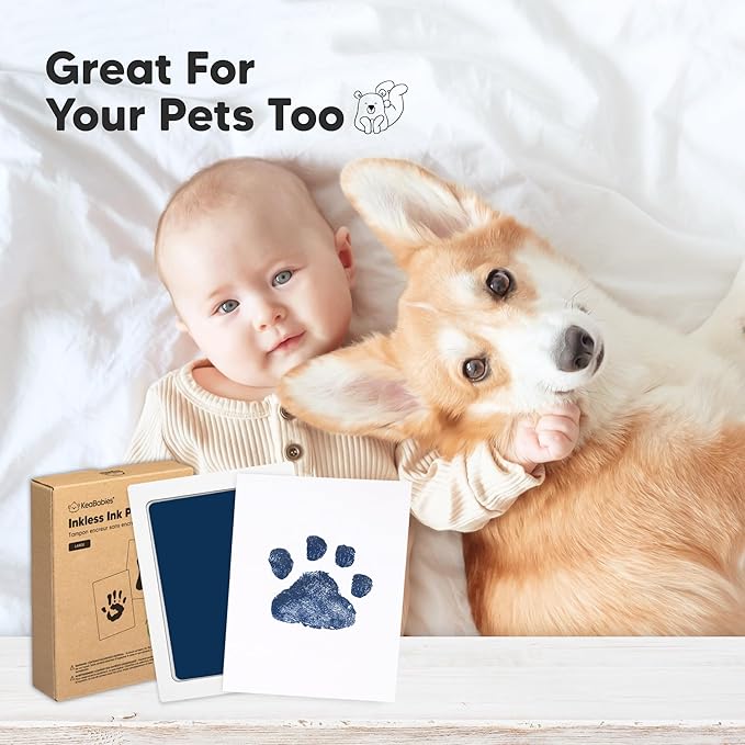 4-Pack Inkless Baby Hand and Footprint Kit - Mess Free Ink Pad for Newborn Keepsake, Dog Nose & Paw Print Kit, Clean Touch Ink Pad for Baby Hand & Footprints, Ideal New Mom Gifts (Jet/Navy, Large)-CubbioJoy
