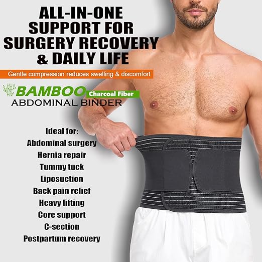 Abdominal Binder for Men and Women – Post Surgery & Postpartum Recovery Hernia Support Belt Waist Trainer for Men Adjustable Compression Wrap (Black,S)-CubbioJoy