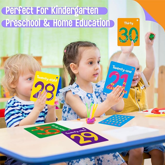 51 PCS Number Flashcards, 0-50 Double Sided Printed Cards with 2 Reclosable Rings, Learn Numbers, Learn to Count-Fun Learning and Educational Flashcards Learning Tool for Kids, Preschoolers, Toddlers-CubbioJoy