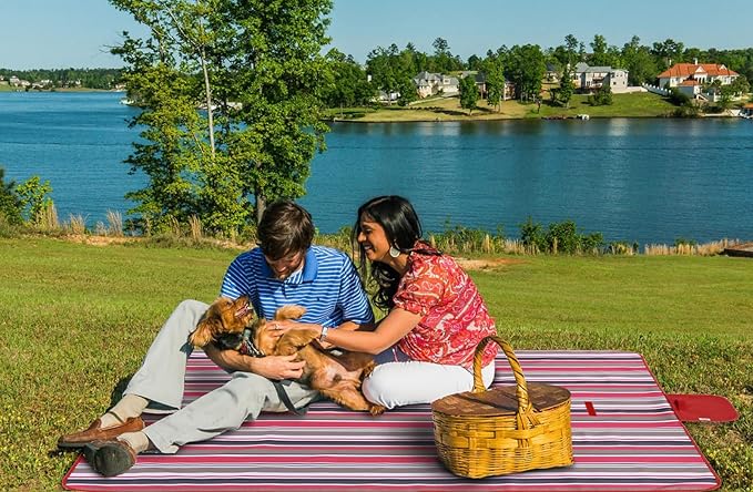 Beach Blanket Picnic Mat Sandproof Waterproof Extra Large Outdoor Camping Blanket Foldable Portable Picnic Mat for Travel Hiking Music Festival Park Lawn Grass Red Lines-CubbioJoy