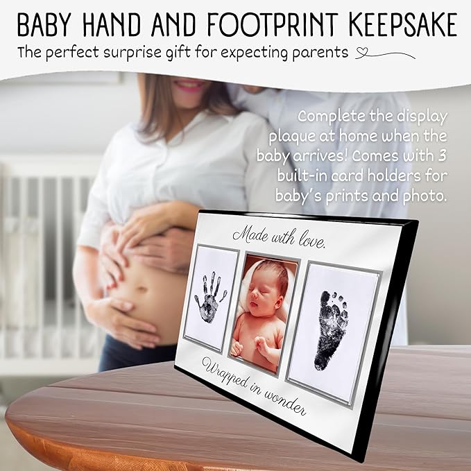 Baby Hand and Footprint Kit with Photo & Birth Details, Inkless Hand and Footprint Kit, Newborn Keepsake Plaque, Baby Shower Gifts (STYLE 2 (Baby Shower) (Made With Love))-CubbioJoy