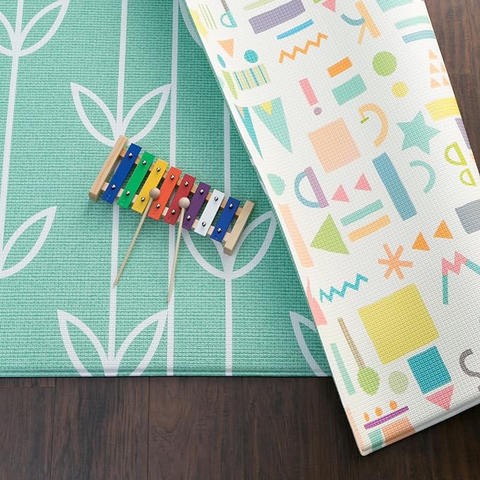 Baby Care Play Mat (Large, Sea Petals - Green) Original One-Piece Reversible Rollable Waterproof Play Mat for Infants, Babies, Toddler, and Kids-CubbioJoy