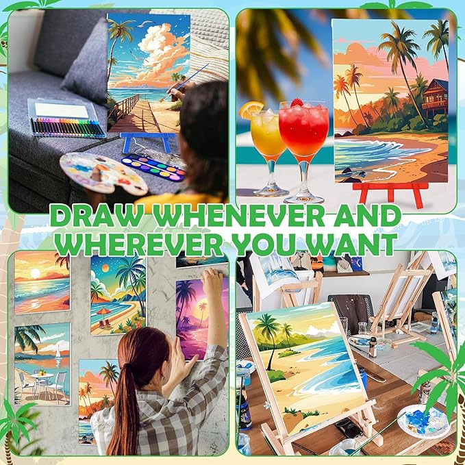 Blosssound 10 Set Pre Printed Canvas Pre Drawn Canvas Painting with Easel Kits 5" x 7" Outline Painting Panels for Beginners, DIY Craft Project, Party Favor, Home Decors(Hawaii)-CubbioJoy