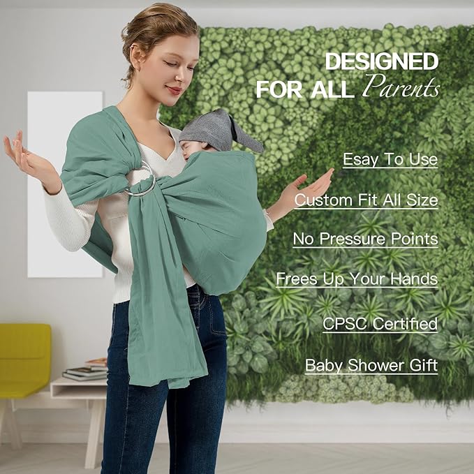 Baby Wrap Ring Sling 7-35 lbs, Baby Sling Carrier for Newborn, Toddler, Infant Holder, Lightweight Baby Carrier Wraps, Green-CubbioJoy