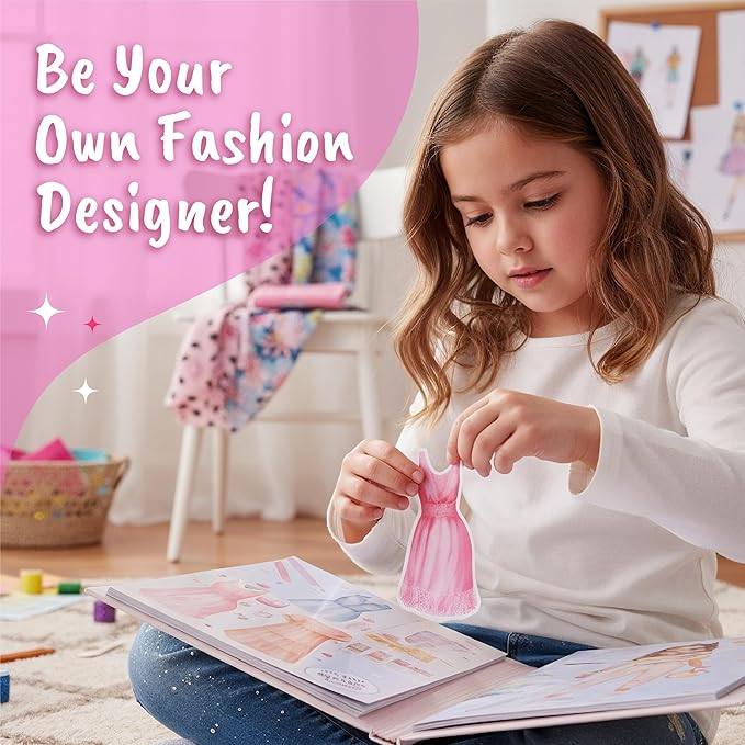 BSCOOL Fashion Studio Drawing, Coloring & Little Designer Creativity Book for Kids 4 and Up with Stickers, Stencils, Textures - Creative Fashion Design Sketchbook for Girls-CubbioJoy