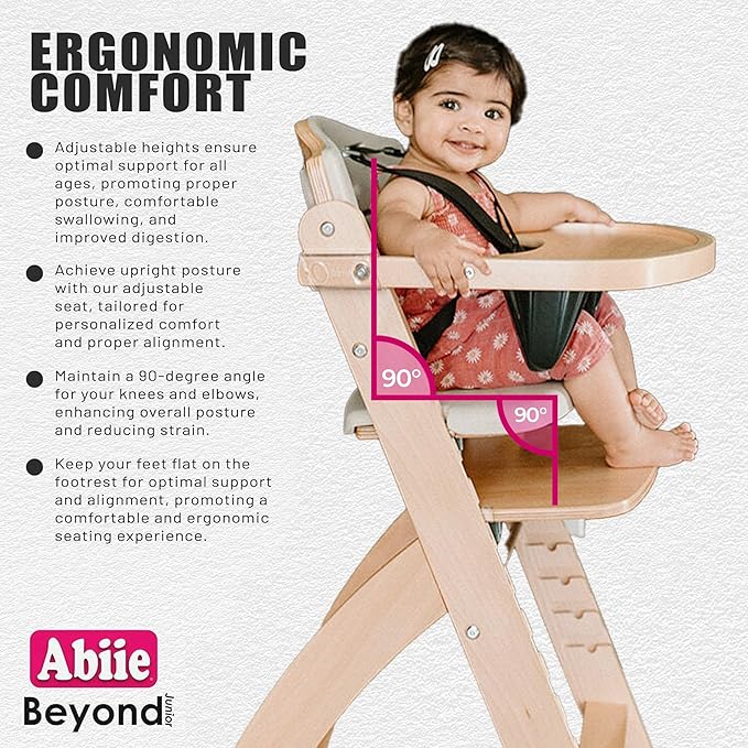 Abiie Beyond Junior Wooden High Chair with Tray - Adjustable and Convertible High Chair for Babies and Toddlers - 6 Months to 250 Lb - Water Resistant - Mahogany Wood/Olive Cushion-CubbioJoy