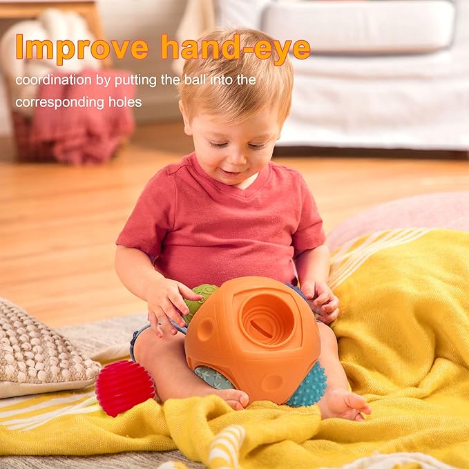 Balls for Toddlers 1-3 Baby Sensory Toys, Montessori Toys for Babies 6-12 Months Baby Toys, Sensory Ball BPA Free Teething Gift Toddler Balls Bath Toys with Bright Color Multi Textured-CubbioJoy