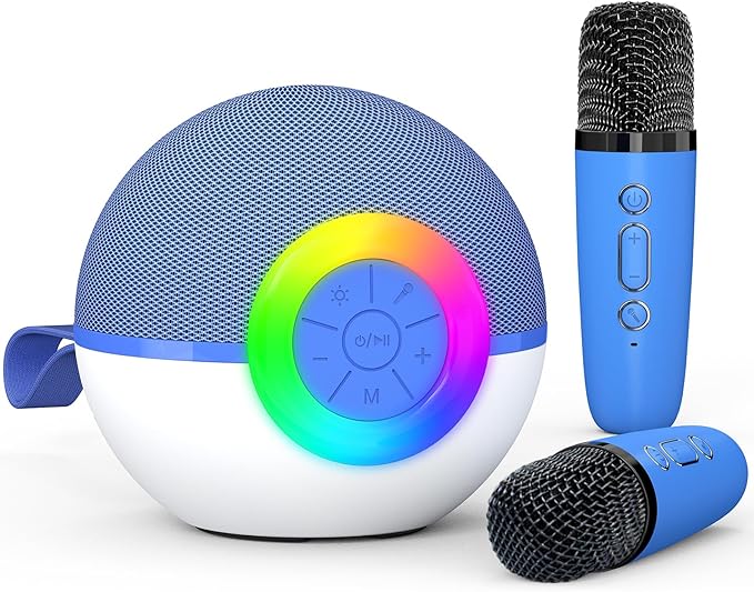 Karaoke Microphone Machine Toys for Kids Adults, Mini Portable Bluetooth Speaker with 2 Wireless Mics, Christmas Birthday Gifts for Boys Girls Ages 3 4 5 6 7 8 9 10 11 12+ Year (Blue)-CubbioJoy