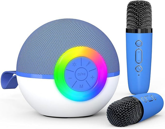 Karaoke Microphone Machine Toys for Kids Adults, Mini Portable Bluetooth Speaker with 2 Wireless Mics, Christmas Birthday Gifts for Boys Girls Ages 3 4 5 6 7 8 9 10 11 12+ Year (Blue)-CubbioJoy