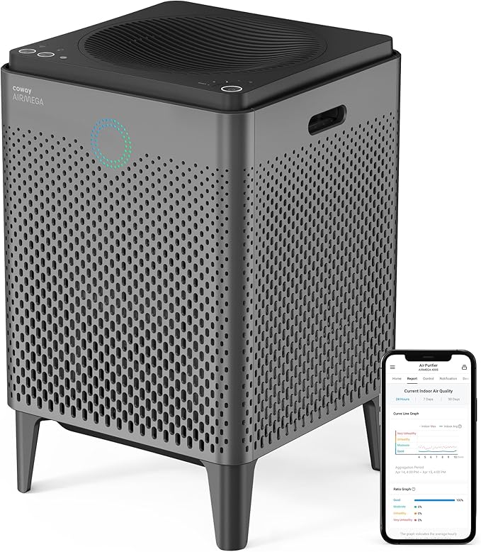 Coway Airmega 400S(G) App-Enabled Smart Technology Compatible with Amazon Alexa True HEPA Air Purifier, Covers 1,560 sq. ft, Graphite-CubbioJoy