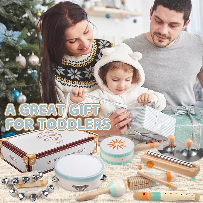 Baby Musical Instruments - Montessori Musical Toys for Toddlers 1-3, Wooden Percussion Instruments Set, Neutral Colors Modern Boho Music Toys for 1 Year Old, Kids Preschool Educational Birthday Gifts-CubbioJoy
