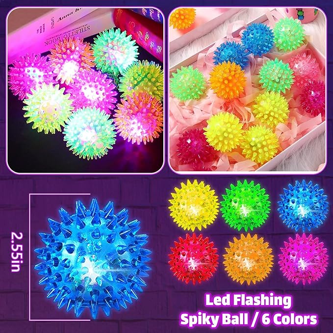 Bouncy Light Up Ball for Kids - LED Flashing Spiky Sensory Toys for Kids with Autism Stress Balls for Toddlers 1-3 Fidget Toys Sensory Balls Glow in The Dark for Novelty Noisemaker Toys for Parties-CubbioJoy