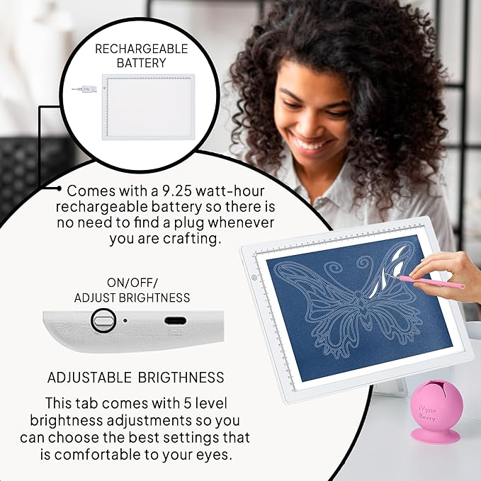 iVyne Rechargeable A4 Light Pad for Tracing & Weeding - LED Light Board for Weeding Vinyl - for Cricut Vinyl Weeding Tools - Ultra-Thin & Portable - Perfect for Artists & Crafters - White-CubbioJoy