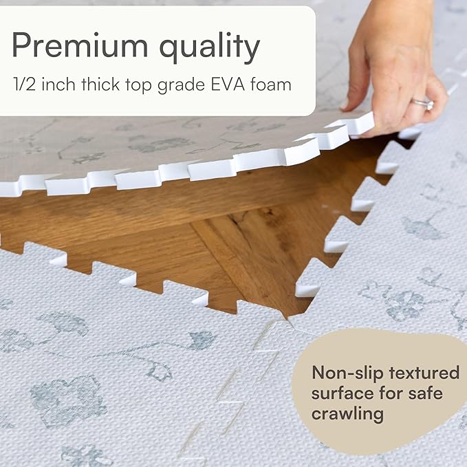 Baby Play Mat for Floor – 6x6ft Vintage Gray | Soft Non Toxic Premium EVA Foam Tiles for Tummy Time, Crawling & Playroom – Waterproof Interlocking Floor Mat for Babies & Toddlers Lillefolk (9 Tiles)-CubbioJoy
