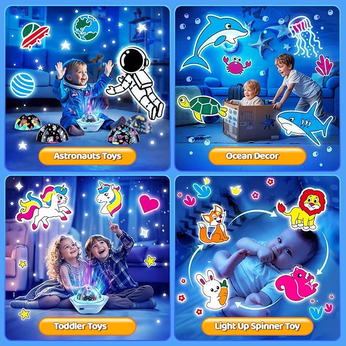 COOLNIGHT Star Lights for Bedroom, 72 Lighting Modes Star Projector Lights for Kids Room, 2400mAh Rechargeable Night Light Kids, Remote 360° Silent Sensory Light Projector for Boys Gifts-CubbioJoy