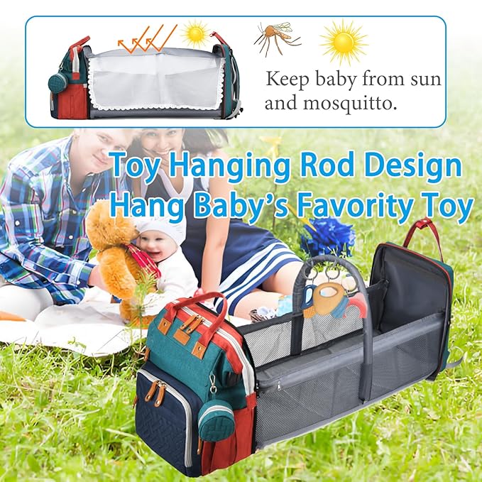 Jeryswet Baby Diaper Bags with Changing Station, Waterproof Large Capacity Diaper Bag Backpack for Moms Dads with USB Charging Port and Stroller Straps, Baby Shower Gifts, RGB-CubbioJoy