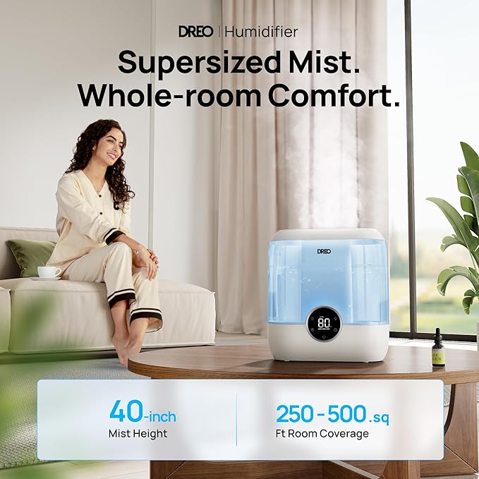 Dreo Humidifiers for Bedroom, 6L Top Fill Quiet Supersized Cool Mist Humidifier for Large Room, 60 Hour Runtime, Ultrasonic Humidifiers for Home, Baby, Plant, Indoor, Night Light, Blue-CubbioJoy