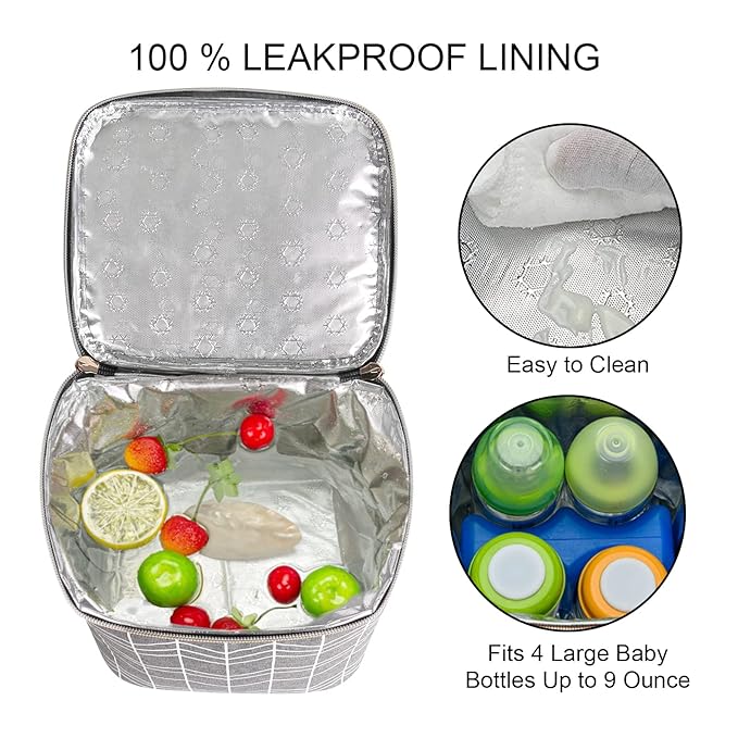 Breast Milk Cooler Bag with Ice Pack Fits 4 Baby Bottles Up to 9 Ounce, Baby Bottle Bag Great for Nursing Mom Daycare, Grey-CubbioJoy
