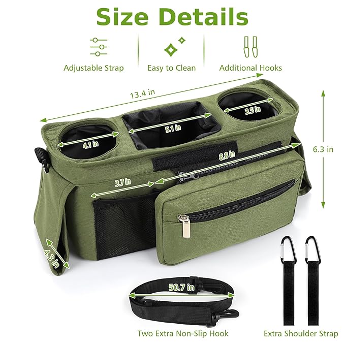 Accmor Universal Stroller Organizer with Insulated Cup Holder Detachable Phone Bag and Shoulder Strap,Stroller Bag Caddy Organizer Fits for Uppababy, Baby Jogger, Britax Strollers-CubbioJoy